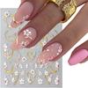 5D French Nail Stickers - Floral & Geometric Love Decor, Golden Frame, Cherry Blossom Design, Self-Adhesive Acrylic Embossed Sliders for Manicure