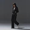 Unisex Schwarz Grau Gestreifter Stehkragen Reißverschluss Kapuzenpullover Übergroß Streetwear Jacke Mit Nieten Patch Detail