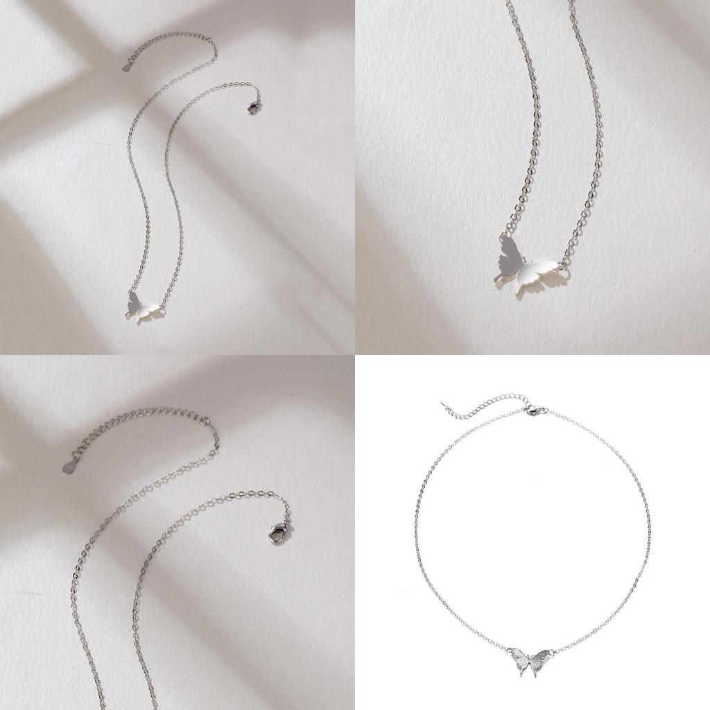 Trendy Silver Butterfly Charm Necklace For Women Unique Layered Design Jewelry Piece