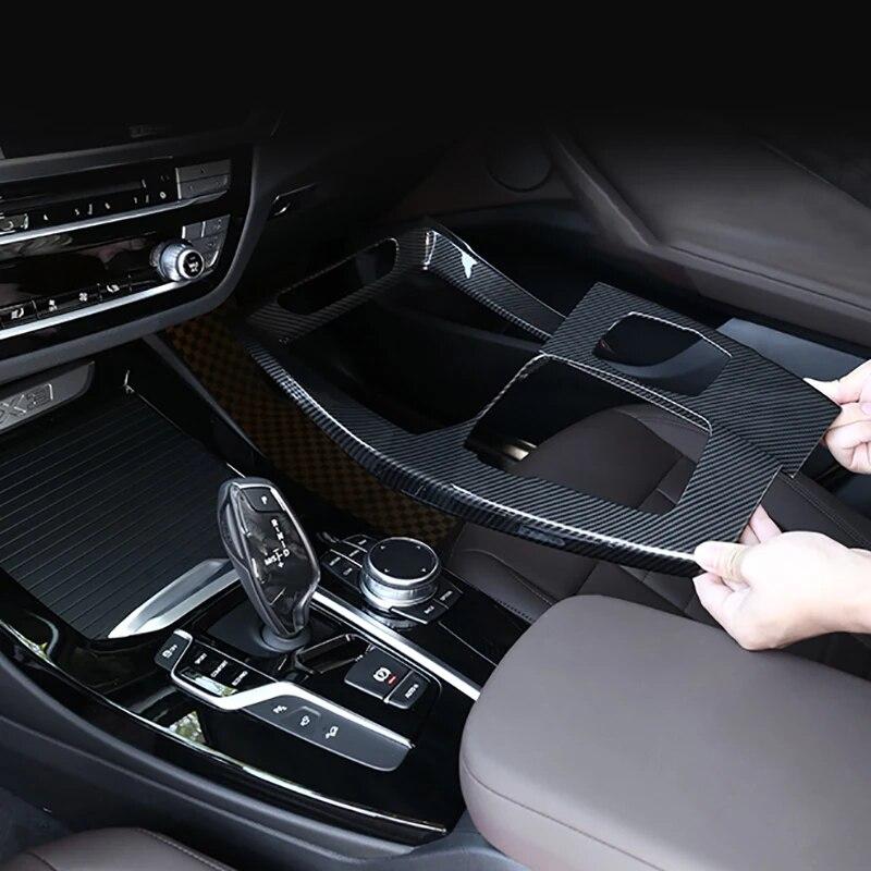 Carbon Fiber Auto Interior Gear Shift Knob Cover Multimedia Button Panel Trim Sticker Car Accessories For BMW X3 G01 X4 G02 2018