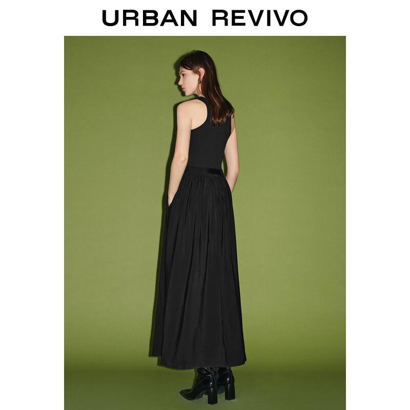 UR Women's Spliced Sleeveless A-Line Dress with Metal Buckle Belt