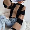 Lady Outwear Pullovers Striped Loose Fit Knitted Pullovers Women Autumn Spring Fashion Long Sleeve Knitwear Sweater Sexy