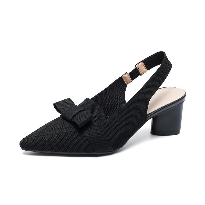 Kadın Sandalet Baotou Sığ Fiyonklu Yüksek Topuklu Düz Renk Yaz Yüksek Topuklu Sandaletler Kadın Kumaş Arka Askılı Kadın Ayakkabıları