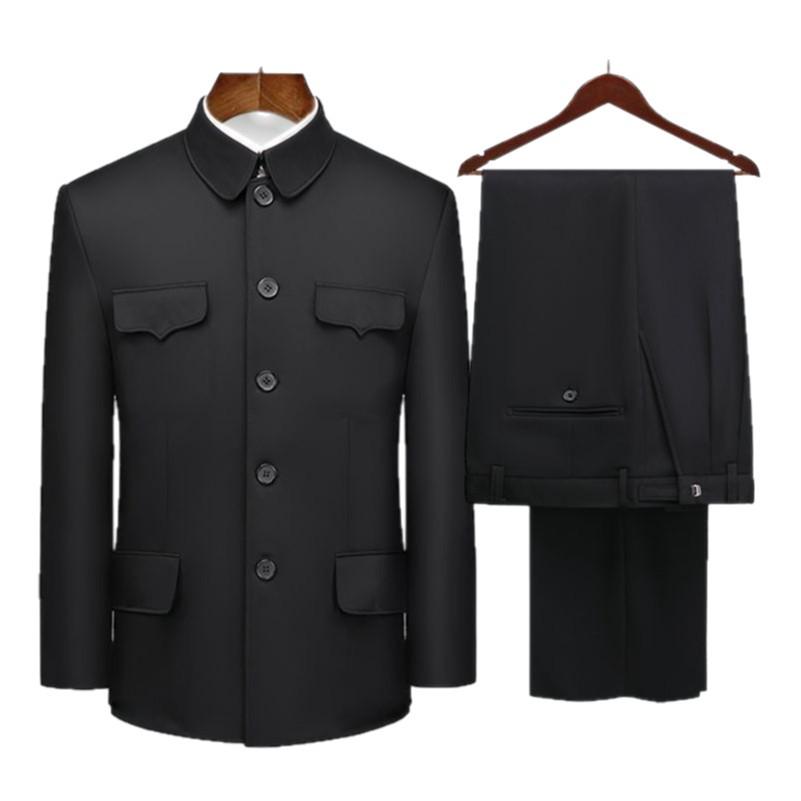 Conjunto de Traje Zhongshan para Hombres de Mediana Edad y Mayores - Chaqueta de Primavera/Otoño/Invierno