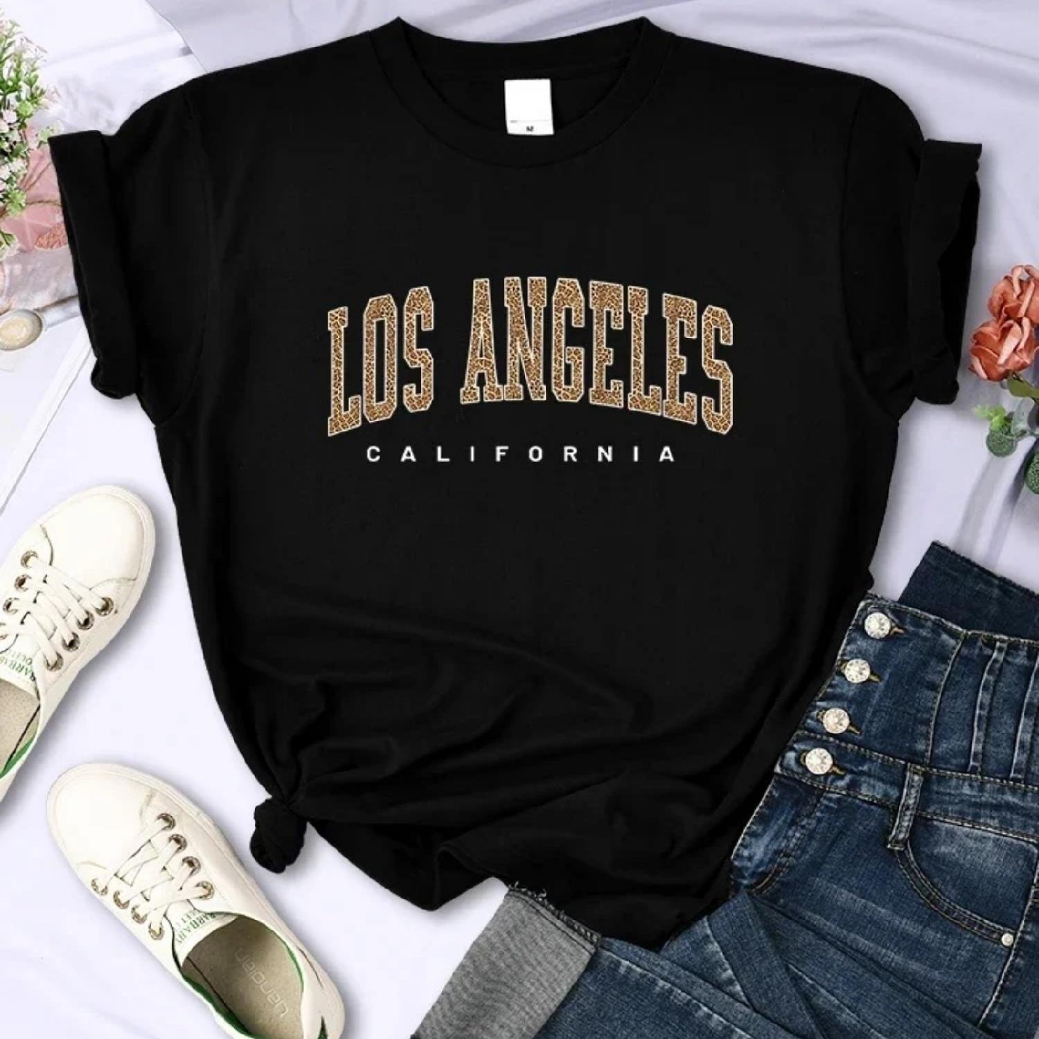 

Los Angeles, California USA City Leopard Print T-Shirt Women Casual Fashion Short Sleeve Summer Breathable Soft T Shirts Female XXXXXL різнокольоровий