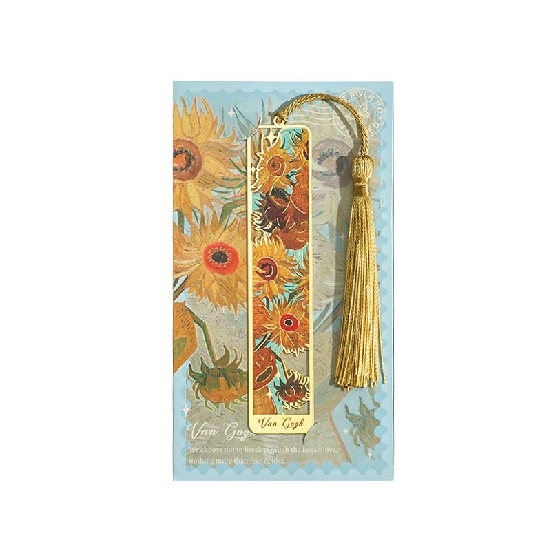 Metal Sunflower Hollow Bookmark Chinese Style Creative Painted Book Holder Tassel Pendant Kids Stationery School Office Supplies