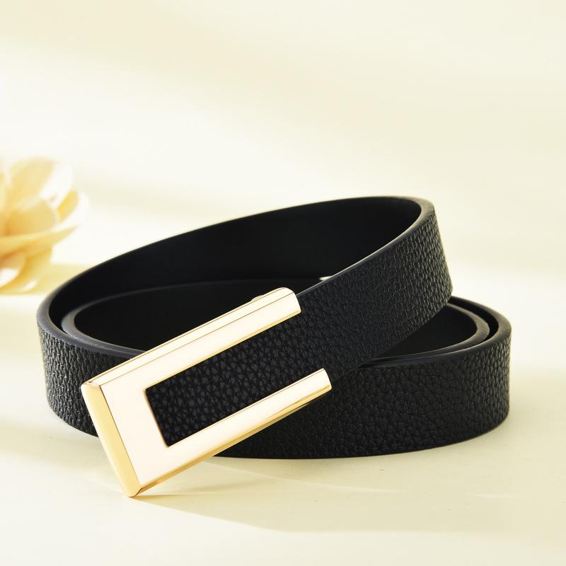 Women'S Thin Belt Casual Smooth Buckle Belt Women'S Decoration With Suit Pants Dress Jeans
