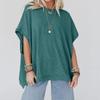 Women's Solid Color Knitted Oversized Pullover Round Neck Sleeve T-shirt
