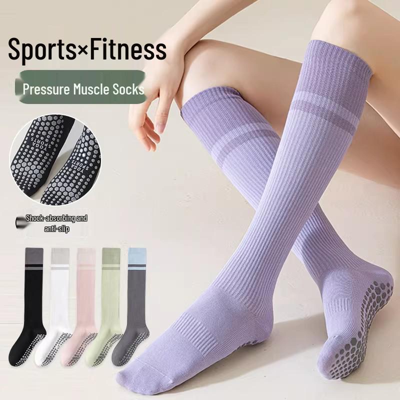 Women's Non-Slip Calf Compression Socks for Running & Yoga with Gel Dots