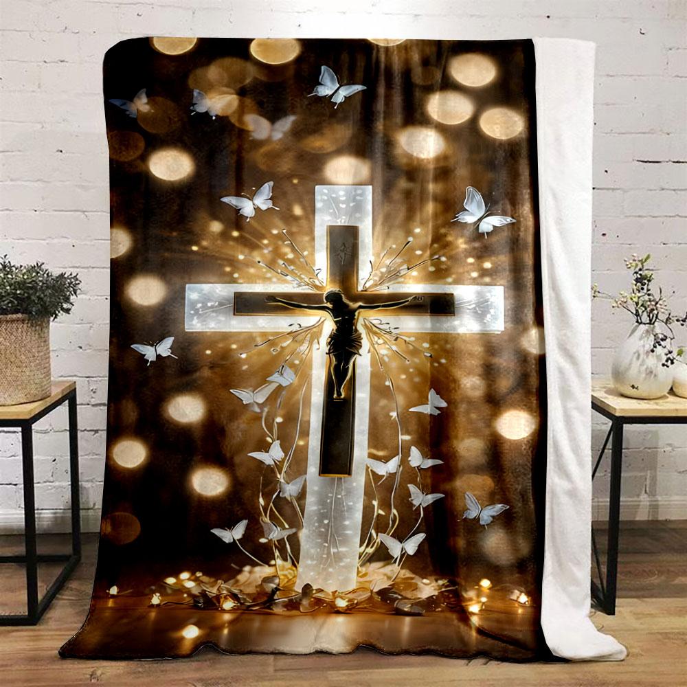 Glowing Cross Butterfly Blanket Printed Blanket for Living Room Bed Couch lunch break Soft Cozy Blanket for Friend's festival Gift