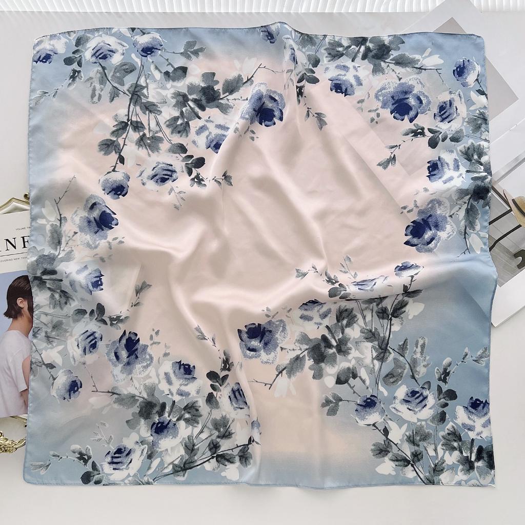 Summer Literary Flowers Chinese Style Small Square Scarf Going Out Windproof Age-Reducing Headscarf Decorative Headband Fashion Silk Scarf