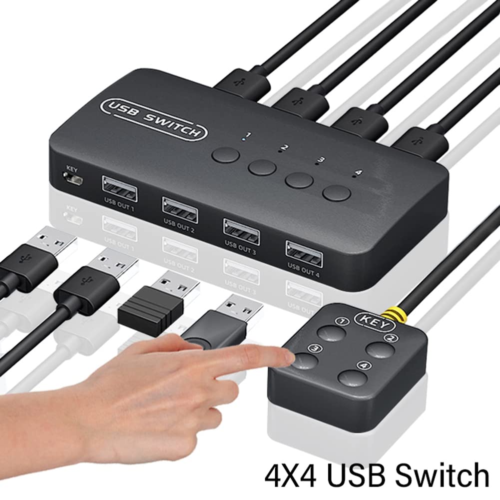 Switch KVM Buerjia, Adattatore Controller Condiviso Switch USB, 4 Ingressi, 4 Uscite per Computer Portatile Stampante Tastiera Mouse Monitor