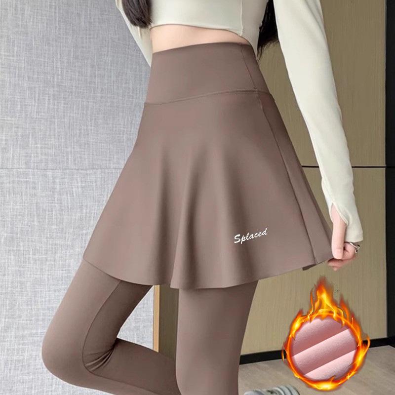 Women's High-Waisted Yoga Skirt Pants, Autumn/Winter, Plus Velvet, Two-in-One Pilates Sports Leggings