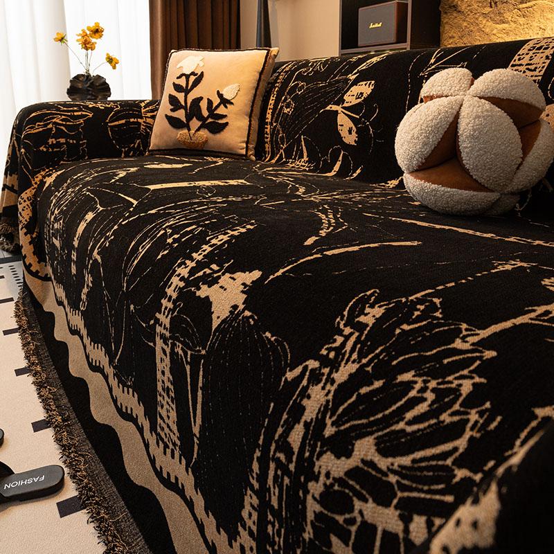 Anti Cat Scratching Luxurious Chenille Sofa Covers with Elegant Fringe Texture Heavyweight Cozy Blanket for Home Couch Bed Decor