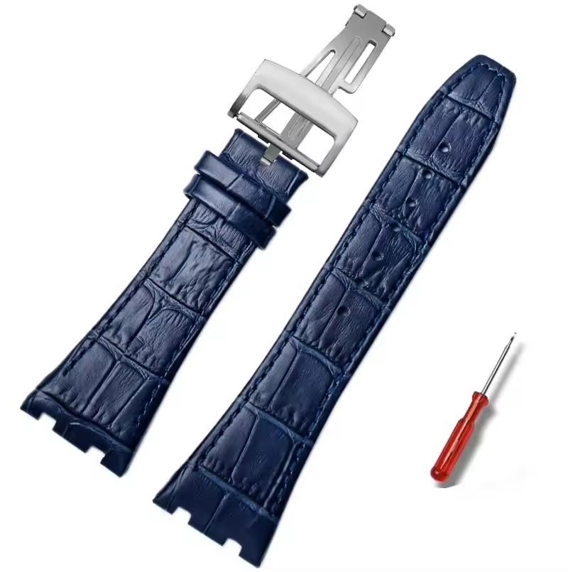 For Audemars Piguet AP15400 15703 15500 Royal Oak Series Men Leather Watch Strap 26mm Blue Brown Black Double Concave Interface