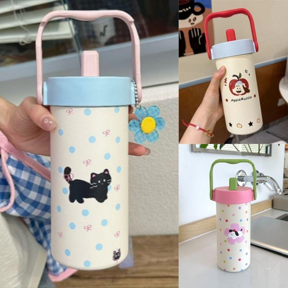 600ml Sport Thermal Water Bottle Stainless Steel Cute Cat Thermos Mug  Household