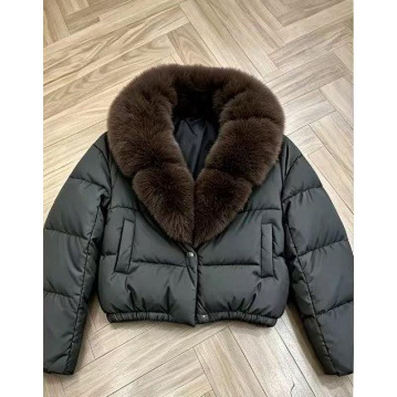 Womens Short Puffer Coat 2026 Winter Warm Oversized Cotton-Padded Jacket With Detachable Faux Fur Collar