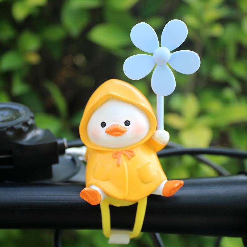 Cute Little Duck Raincoat Scooter Ornament: Windmill Bamboo Dragonfly for Bicycle or Motorcycle Decorations.