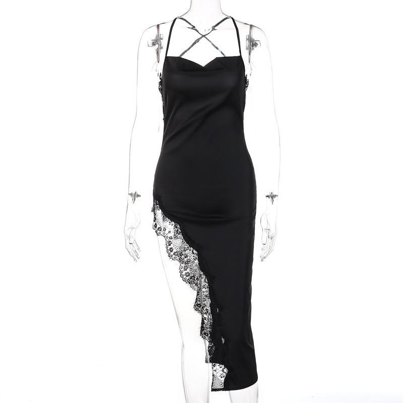European and American women s clothing 2026 autumn new fashion intellectual sexy backless slim slim lace suspender dress women S