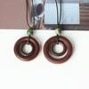 Vintage Wooden Round Ring Pendant Necklace Neck Chain Long Sweater Chain