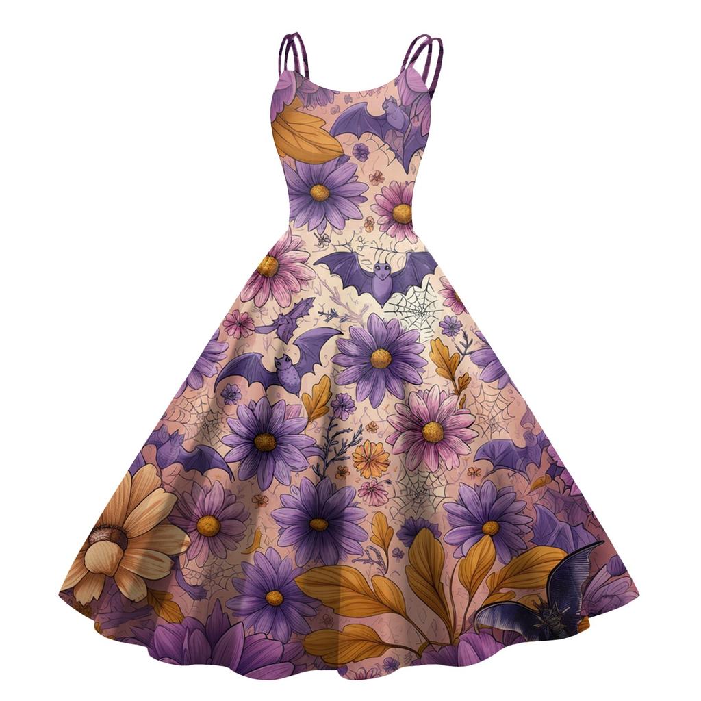 Women's Halloween Print Sexy Off-The-Shoulder Punk Vintage Dress