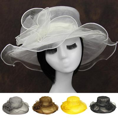Women Sun Hat See-through Mesh Flower Decor Solid Color Royal Sunscreen Princess Style Vintage Elegant Wedding Hat Headwear