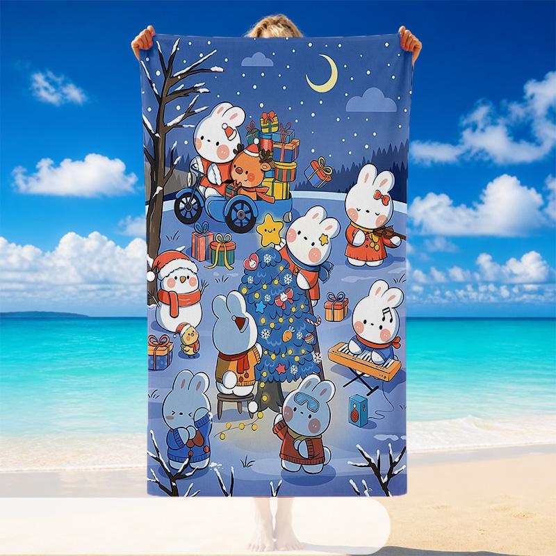 Quick Dry Beach Towel Rabbit Pattern, Lightweight Absorbent Towel for Pool Beach Vacation Use