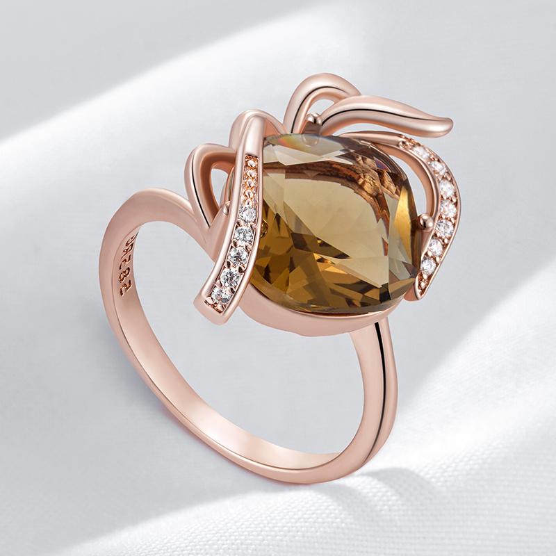 Brauner Natürlicher Zirkon Ethnischer Brautring Für Frauen Einzigartiger Kristall Blume Roségold Farbe Hohe Qualität Alltagsschmuck