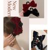 Black & Red Velvet Ribbon Hair Clip, Large Bow Claw Clip, Elegant Party Hair Accessory, 13 Cm