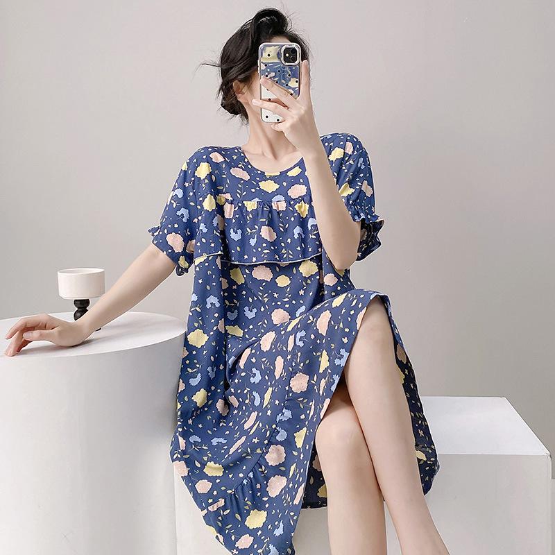 Sexy Nachtwäsche Damen Spitze Viskose Nachtkleid Kurzarm Cartoon Nachthemden Mädchen Nachthemd Einheitsgröße Nachthemd Mädchen Nachtwäsche