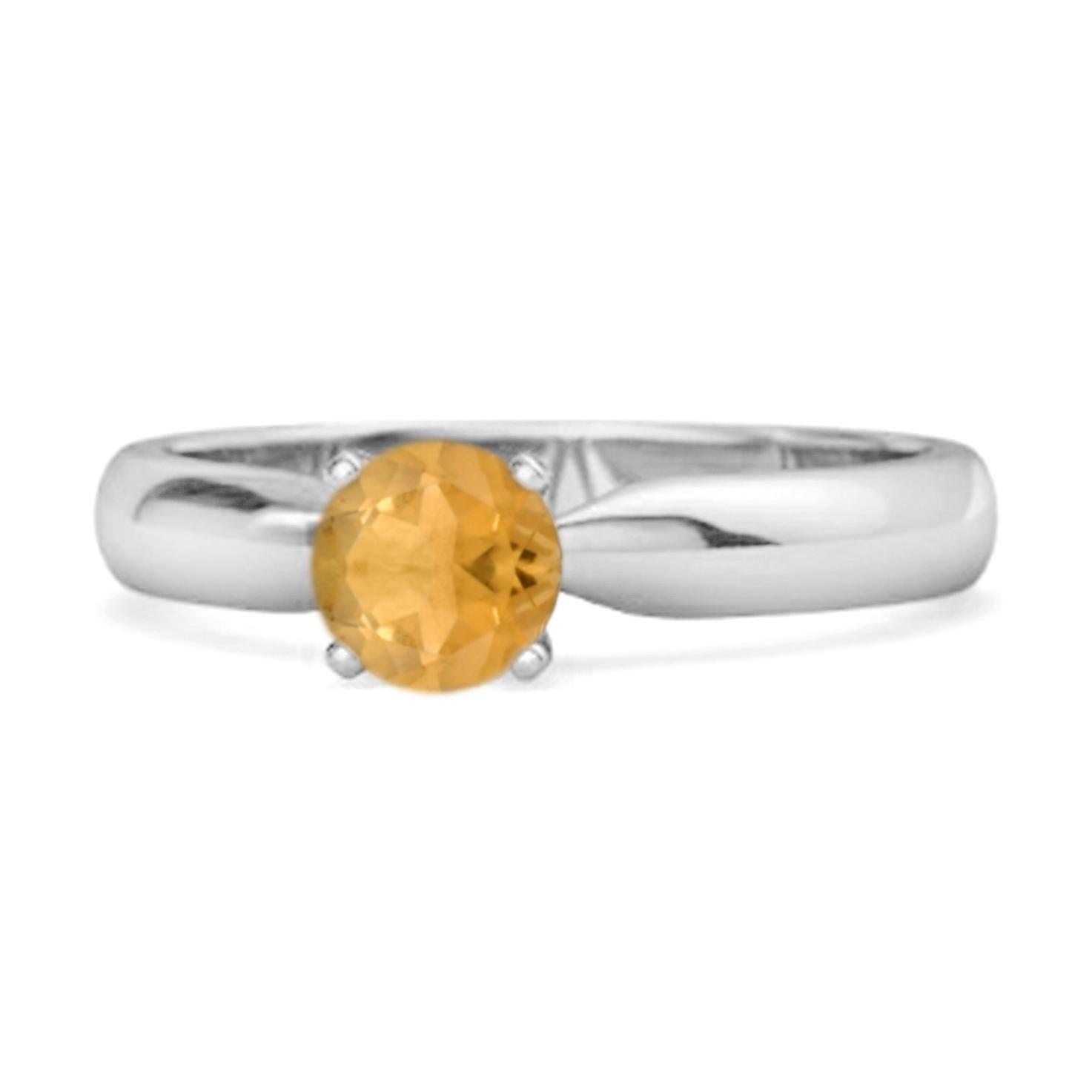 Citrine Solitaire Classic Minimalist Ring- 925 Sterling Silver 10