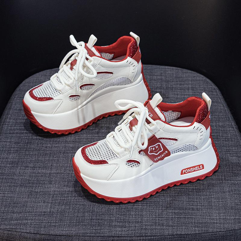 Thick-soled White Shoes 2025 New Models Increase by 8 Cm, Show Feet, Small Casual Versatile Color Matching, Transparent Net Student Women's Shoes