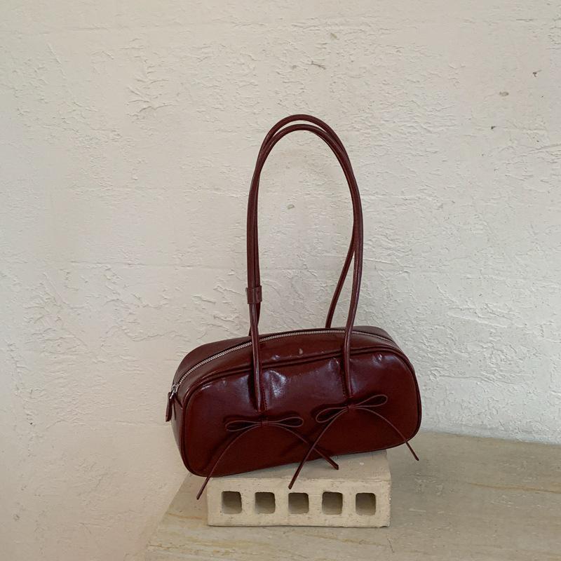 2025 Women's Korean Style Bow Baguette Shoulder Bag - Versatile Boston Bowling Bag
