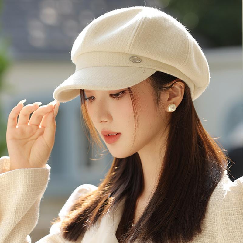 

Autumn and Winter New Octagonal Beret British Retro Painter Newspaper Baby Hat Showing Face Small Hat Women Warm Bud Hat One Size