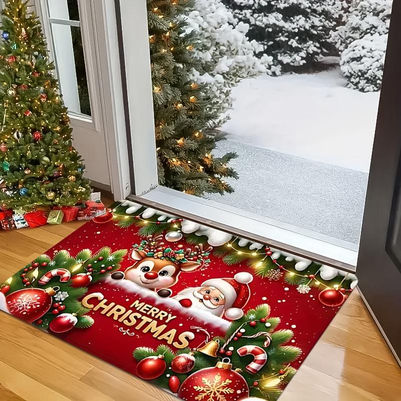 Christmas Doormat Non‑Slip Front Door Rug Washable Indoor Outdoor Xmas Reindeer Bauble Bell Winter Holiday Mat
