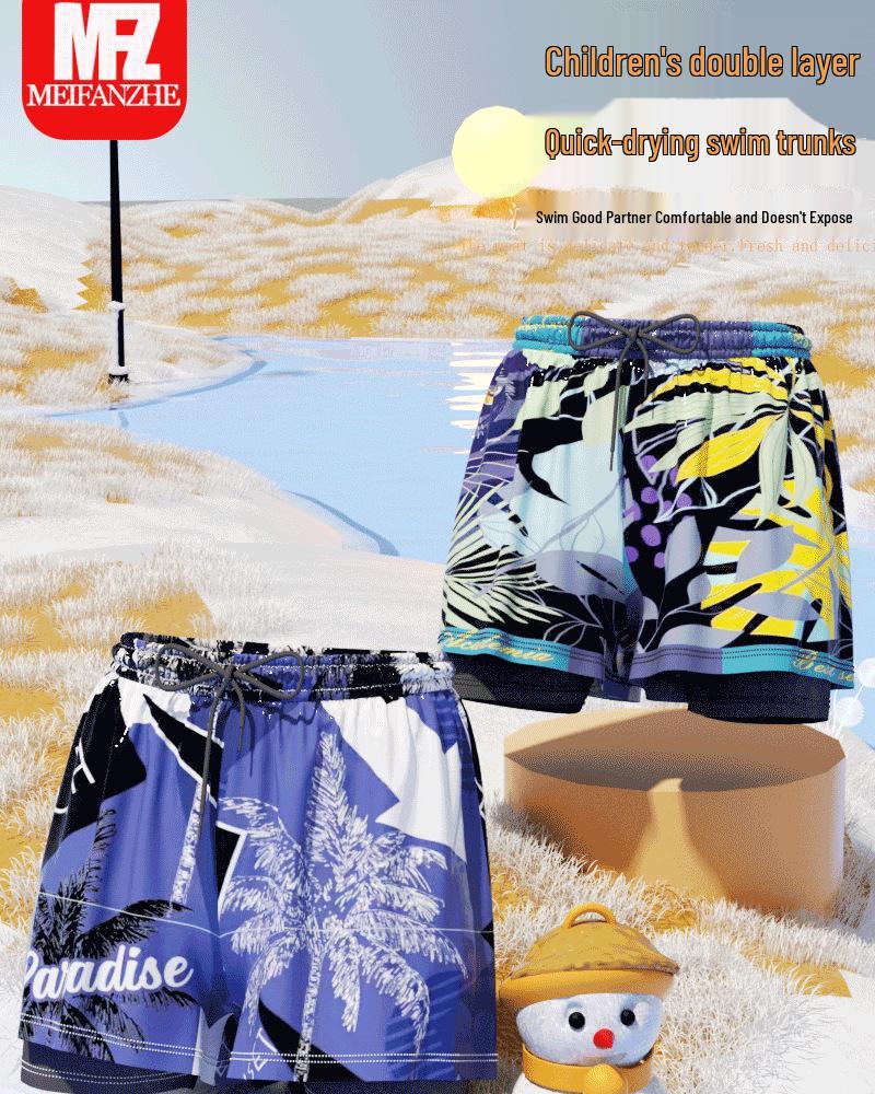 Professionelle Schnelltrocknende Jungen-Badehose: Doppellagiges Anti-Peinlichkeits-Set für mittlere und große Kinder