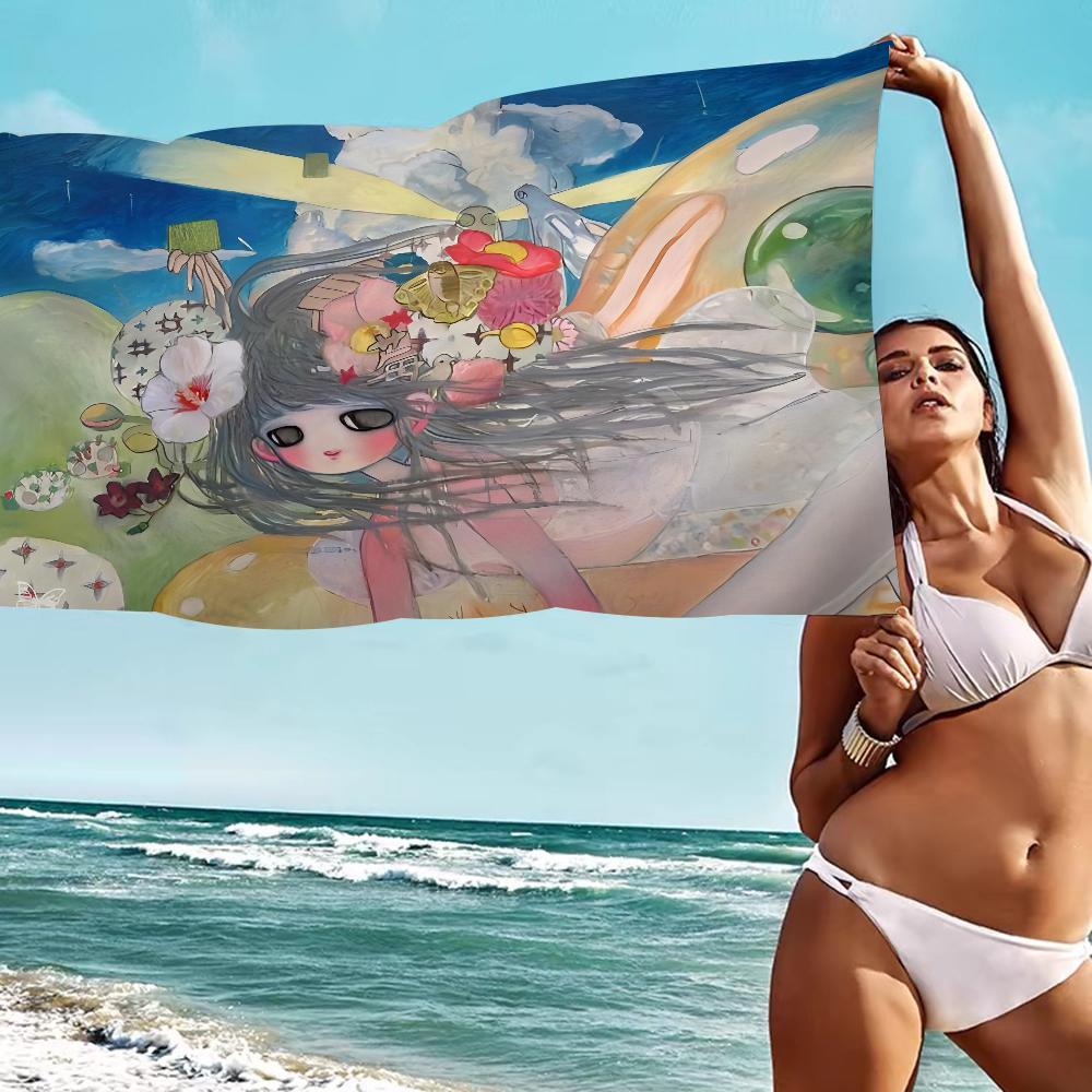 Aya Takano Art Anime Beach Swimming Towel Soft Absorbent Washcloth Children's Gifts for Kids Travel Camping Gym