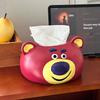 Miniso Cartoon Cute Strawberry Bear Tissue Box Living Room Bedroom Desktop Paper Box Premium Home Napkins Paper Box Ornament