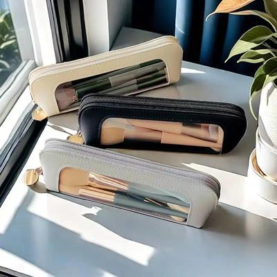 Γυναικεία Φορητή Δερμάτινη Τσάντα Μακιγιάζ Αδιάβροχη Ταξιδιωτική Θήκη Καλλυντικών για Μολύβια Φρυδιών & Πινέλα Συμπαγής Θήκη Οργάνωσης
