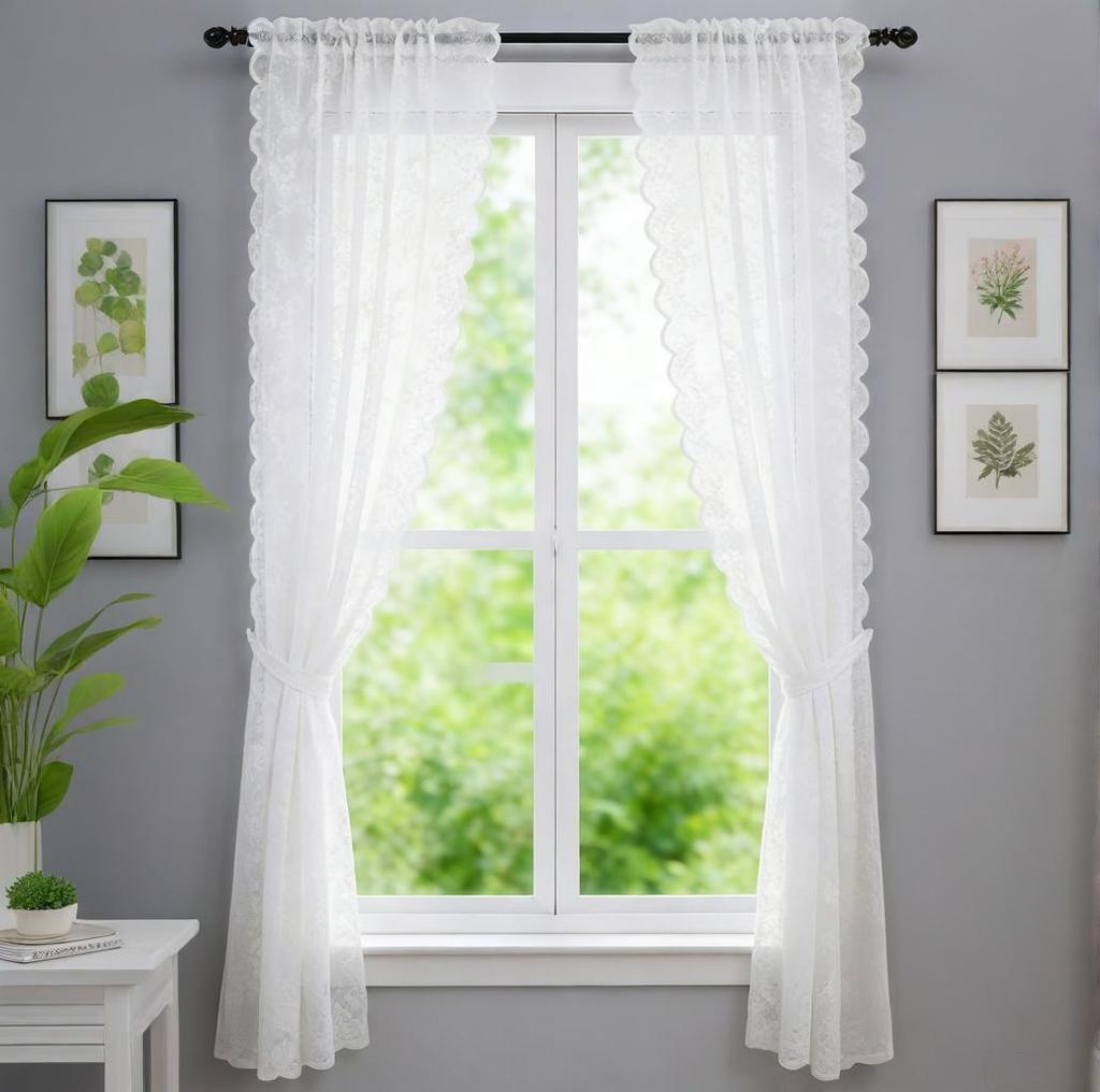 1 Pair Vintage Lace Curtains Romantic Flowers Branch Sheer Lacy Curtains for Living Room French Door Bedroom Window Screening