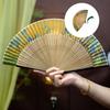 Landscape Handheld Folding Fan Hand Held Fabric Bamboos Fan Hollowed Hand Foldable Fan for Dancing Wedding Decorations
