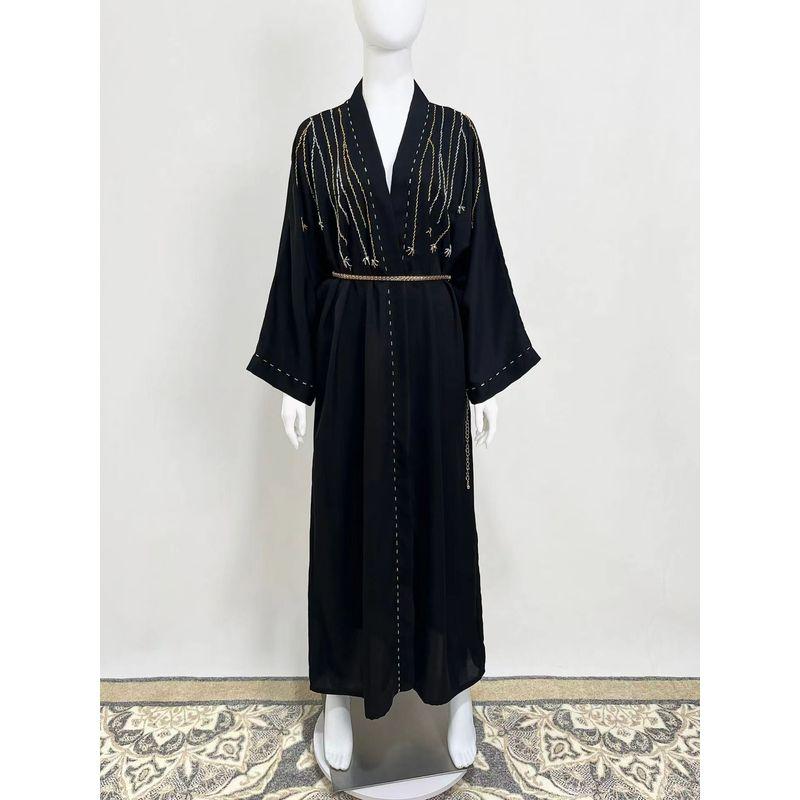

New Arrival Elegant Hand Sewing Bead Cardigan Dress Hand Sewn Rice Bead Cardigan Dress Black Cardigan 2XL