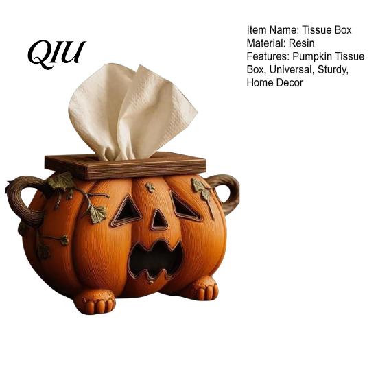 Funktionale Feiertagsdekoration Halloween Kürbis Taschentuchbox, Harz Dekorativer Gesichtsspender, Herbstthemed Home Accents Kreativer Papierhandtuchhalter