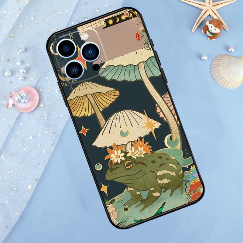 Vintage Retro Frosch Pilze Hülle Für iPhone 15 16 14 13 12 11 Pro Max Mini X XR XS Max 7 8 Plus Stoßfänger Hüllen Abdeckung