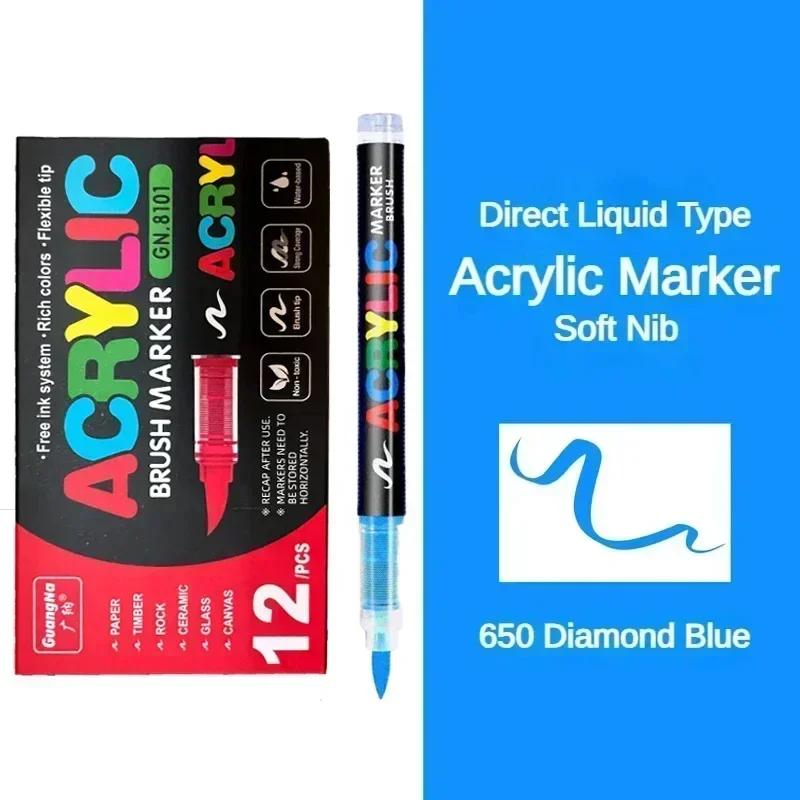 GUANGNA 168-12 Colors Acrylic Marker Pen for Rock Painting Brush Tip Paint Marker Christmas Markers Waterproof Art Supplies