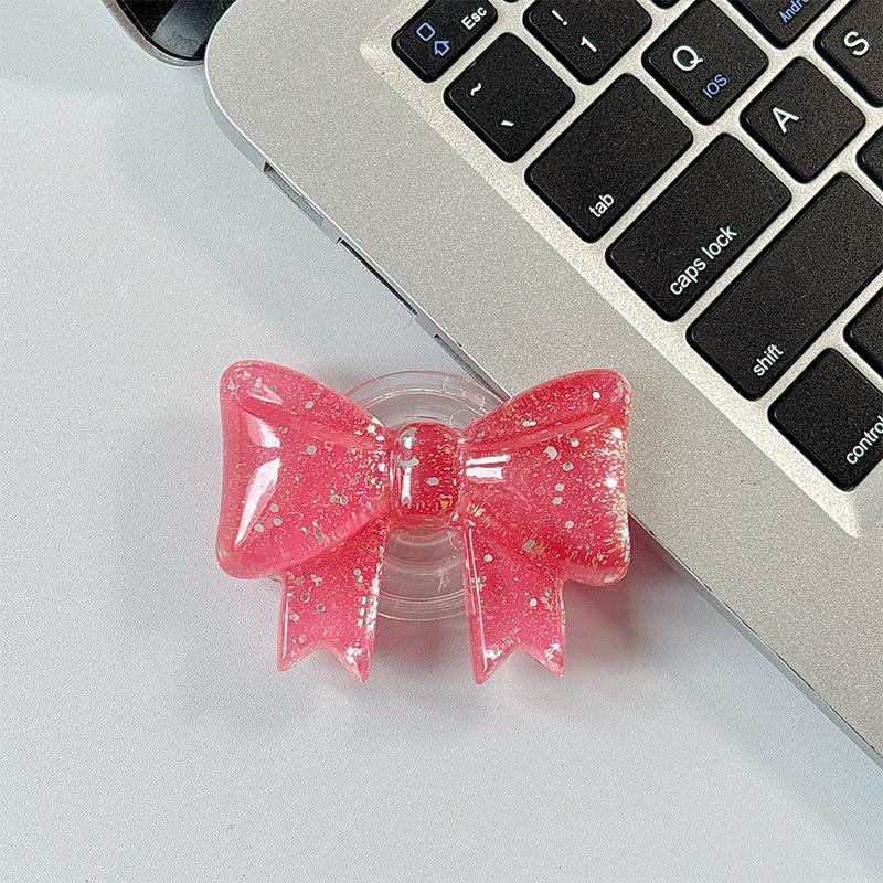Creative Glitter Bow Solid Color Ring Three-Dimensional Mobile Phone Airbag Bracket Telescopic Paste Desktop Support Portable