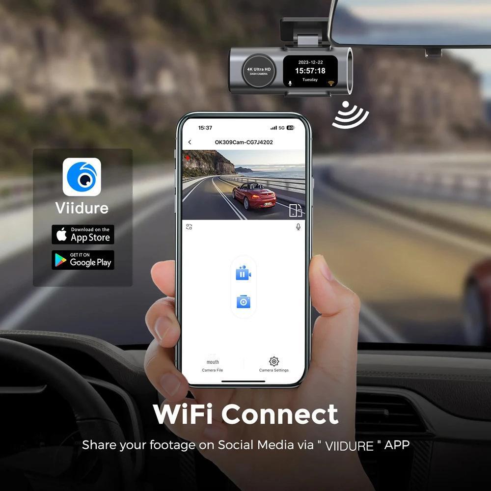 K309 4K Dual-Objektiv Dashcam mit Infrarot-Nachtsicht, WLAN und GPS