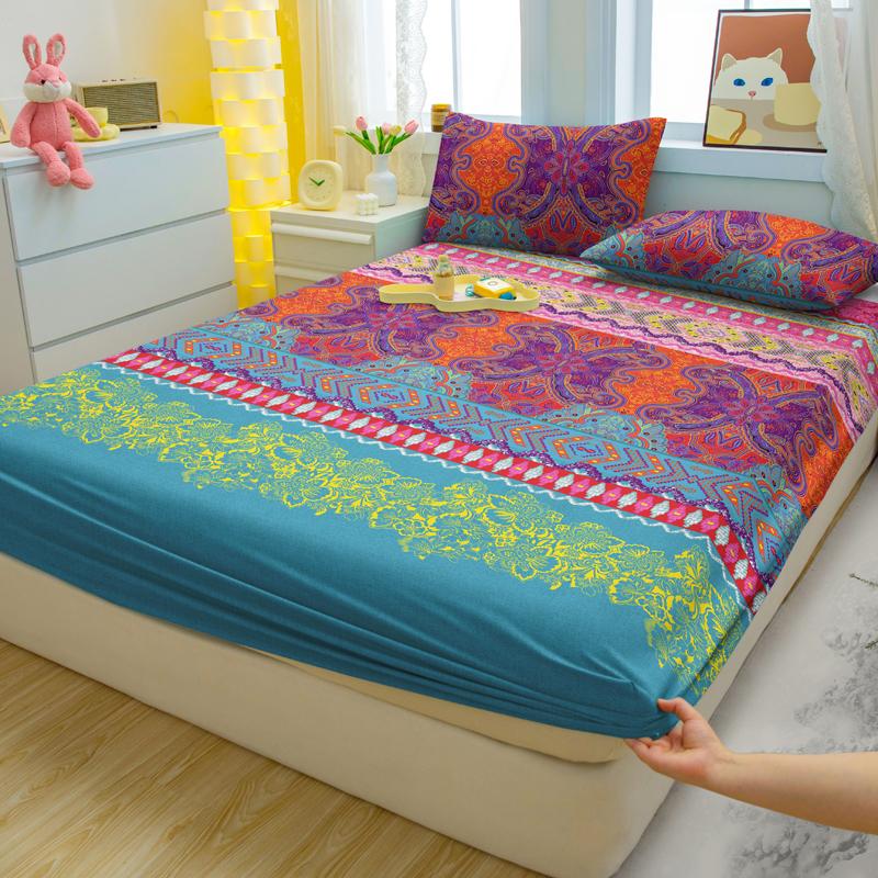 Set Lenzuolo Sotto con Angoli Semplice Moderno, 3 Pezzi, Fantasia Bohemia, Opaco, Set Copriletto Stampato per Camera da Letto, Biancheria da Letto