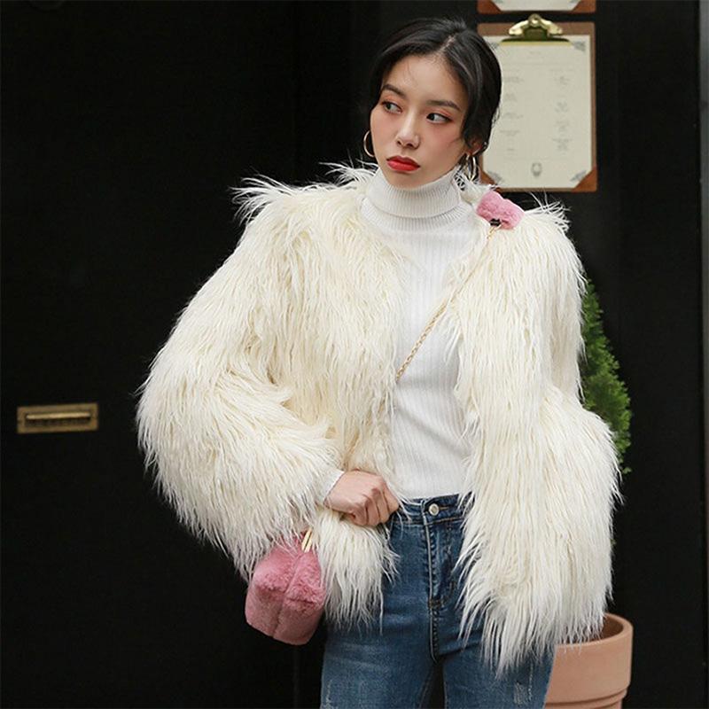 Women Wool Faux Fur Coat Autumn and Winter Mid-length Slim Warm Lamb Long Hair Leisure Jackets
