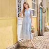 Xiangying Women's Embroidered Puff Sleeve Midi Dress